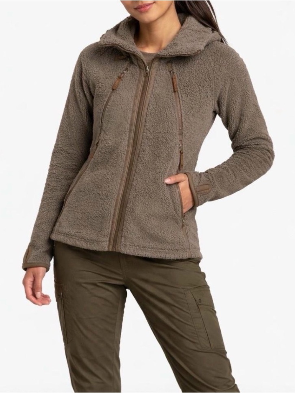 KÜHL Flight Jacket Brown Earth Hooded Full Zip Fleece Gorpcore Granola Women’s S
